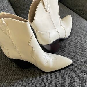 PAIGE Cream Heeled Western Boots